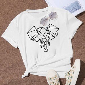 Women O Neck Line Elephant Tee Ladies Summer Short